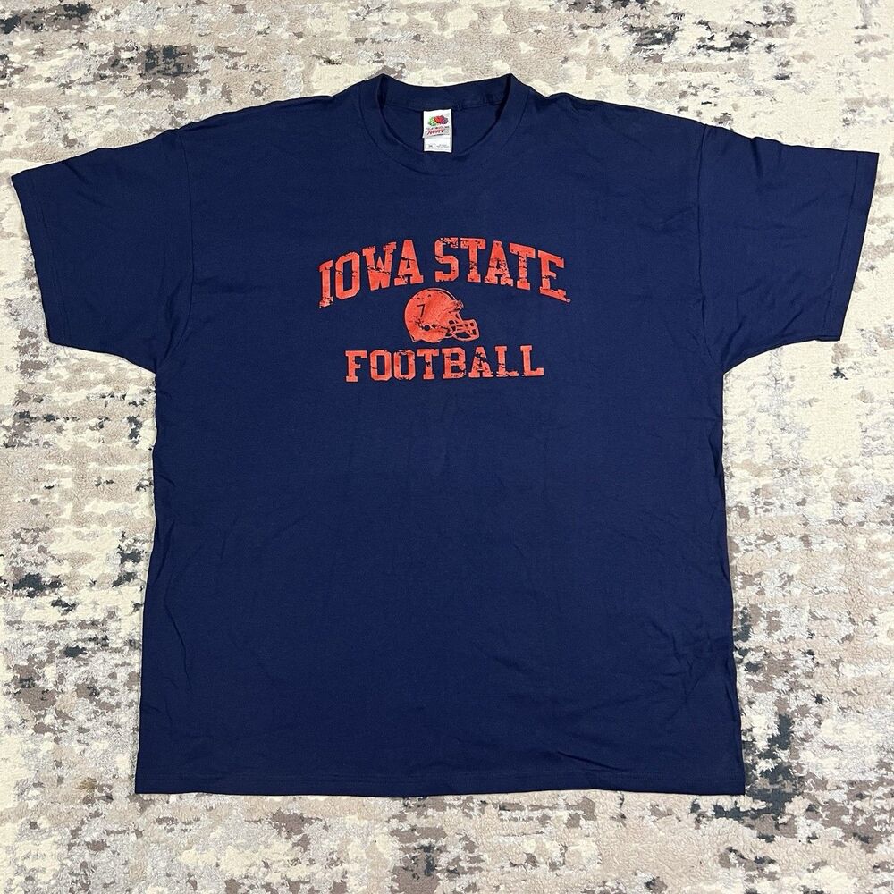 Vintage Fruit Of The Loom Iowa State University T-Shirt Size 2XL NCAA Navy Sport
